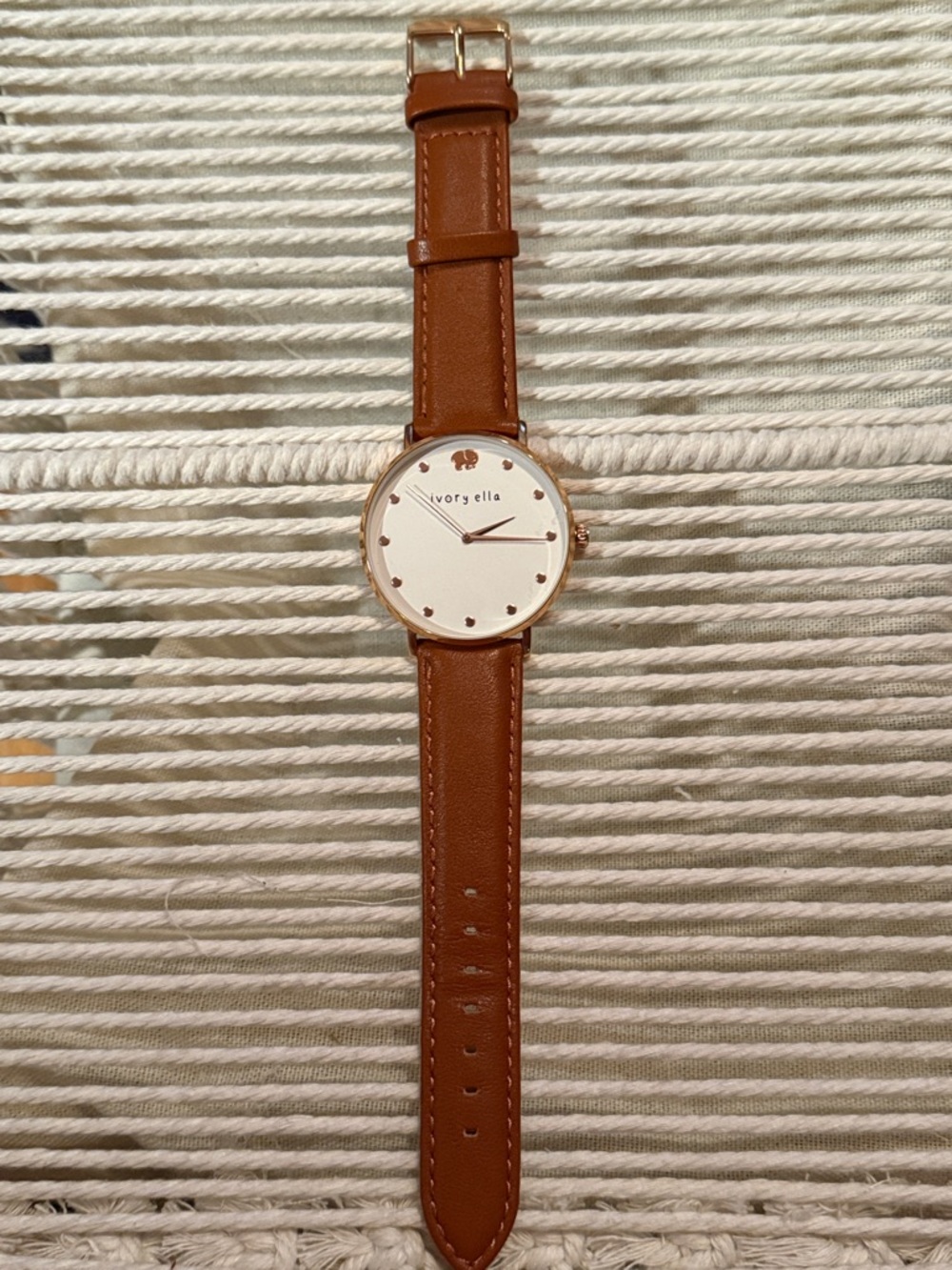 ivory ella Brown Genuine Leather Strap Watch with Rose Gold Accents